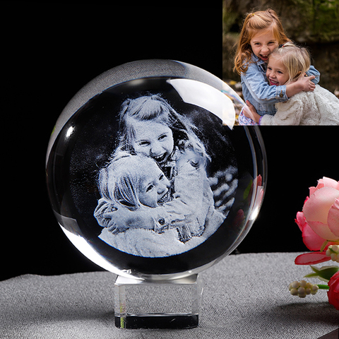 Bola de fotos de cristal personalizada, esfera de cristal con grabado personalizado, globo decorativo para el hogar, accesorios, esfera de cristal para fotos de bebés ► Foto 1/6