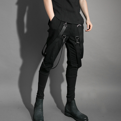 Pantalones bombachos con múltiples bolsillos a la cadera para hombre, ropa de calle informal con cintas, cintura elástica, estilo punk ► Foto 1/6