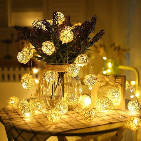 Tira de luces led de ratán Blanco cálido, guirnalda decorativa para fiesta de boda, 1M, 10led, 2M, 20led ► Foto 1/6