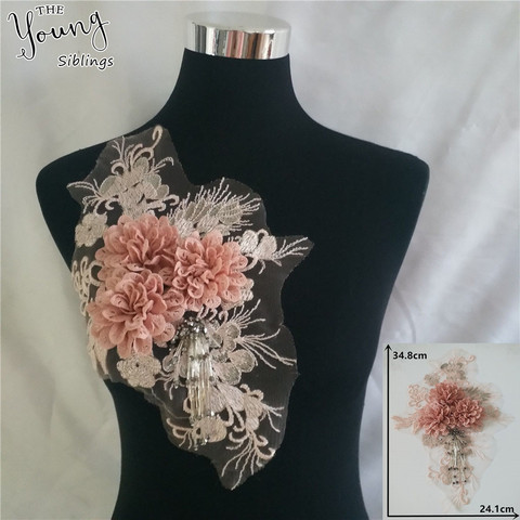 Collar de encaje de flores 3D de alta calidad, bordado de tul, costura de tela de encaje para cuello, accesorios para manualidades DIY, apliques de ropa YL1452 ► Foto 1/3