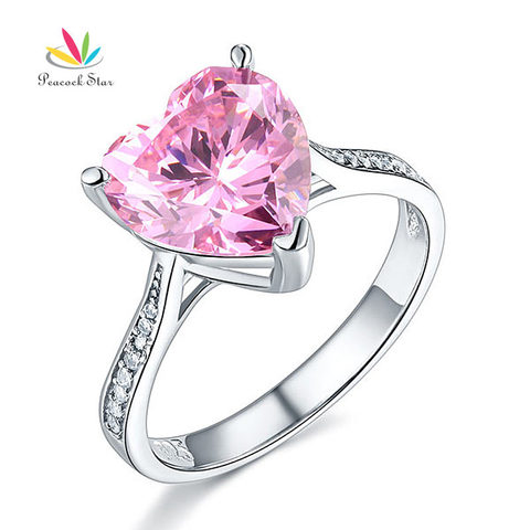 Pavo Real 3,5 Ct corazón Rosa elegante promesa de boda anillo de compromiso sólida plata 925 joyería de CFR8216 ► Foto 1/6