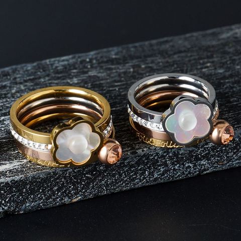 MSX, conjunto de anillo de acero inoxidable de lujo, anillo de dedo de flor de concha blanca Natural, 4 en 1, CZ Crystal Love, anillos nupciales de boda para mujer ► Foto 1/6