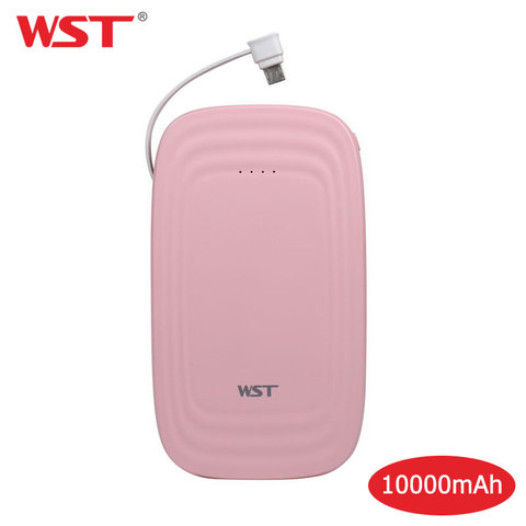 WST-Banco de energía portátil de 10000mAh, linterna LED ultradelgada, batería externa de teléfono móvil con Cable incorporado, Powerbank USB Dual ► Foto 1/6