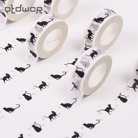 1 unid nuevo 15mm X 10 m dibujos animados gato negro japonés Washi cintas cinta adhesiva cintas adhesivas decorativas para papelería niño regalos ► Foto 1/6
