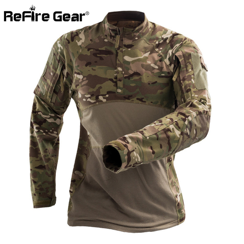ReFire Gear Tactical Army Combat camisa hombres manga larga camuflaje militar camiseta Rip-Stop Multicam Paintball uniforme ► Foto 1/6