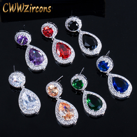 Marca CWWZircons-pendientes largos de circonia cúbica para mujer, aretes grandes, Circonia cúbica, Zirconia, circonita, zirconita, color rojo, morado y verde, 2,8 quilates ► Foto 1/6