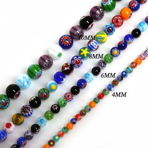 4 6/8/10mm aprox 39-65 unids/bolsa rayas Millefiori flor Murano cuentas de vidrio para hacer joyería pulsera DIY joyería ► Foto 1/6