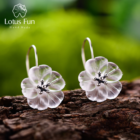 Pendientes Lotus Fun diseño flor bajo la lluvia, joyería fina, hecha a mano, Plata de Ley 925 auténtica ► Foto 1/6