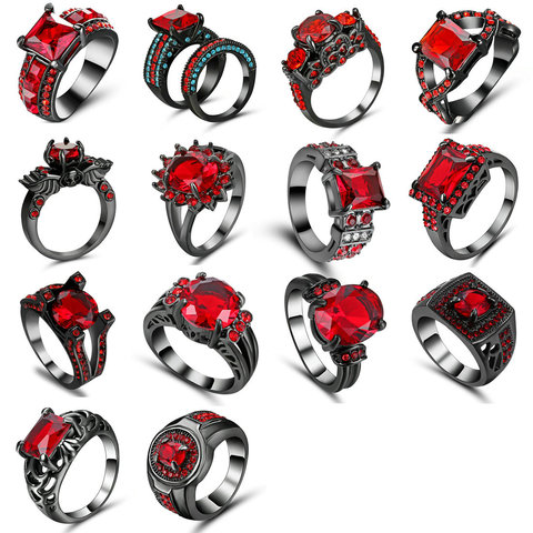 Anillo de compromiso Vecalon Vintage para mujer, anillo de boda rojo AAA con piedra de circonia cúbica y oro, Disponible en tallas 7 ► Foto 1/6