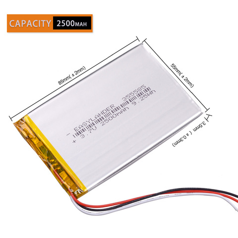 3-alambre 355585 3,7 V 2500 mAh batería recargable de li-polímero para MP4 MP5 DVR GPS altavoz E-book banco de la energía de la pc de la tableta del teléfono móvil ► Foto 1/6