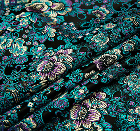 Tela de brocado Jacquard metálico de flores negras, tela jacquard 3D, tela teñida de hilo para vestido de abrigo de mujer Damasco brocado 75*50 cm ► Foto 1/1
