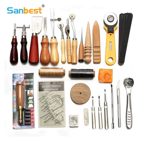Sanbest-Kit de herramientas para manualidades de cuero, herramientas para coser a mano materiales para tallado de sillín, accesorios DIY, AT00004 ► Foto 1/6