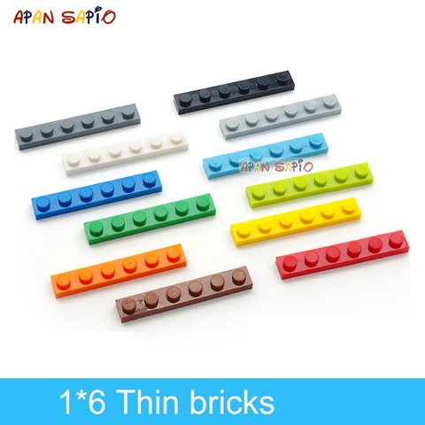 DIY bloques de construcción delgada ladrillos 1x6 puntos 20 piezas mucho 12 colores educativo creativo Compatible con Legoe los Duplos juguetes para los niños ► Foto 1/6