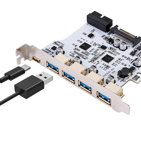 Tarjeta de expansión Añadir en la tarjeta USB 3,0 PCI-E tipo C, controlador PCI Express PCI-E a USB 3,0, 5 puertos + 1 puerto USB 3,1, adaptador de tarjeta PCI-E ► Foto 1/6