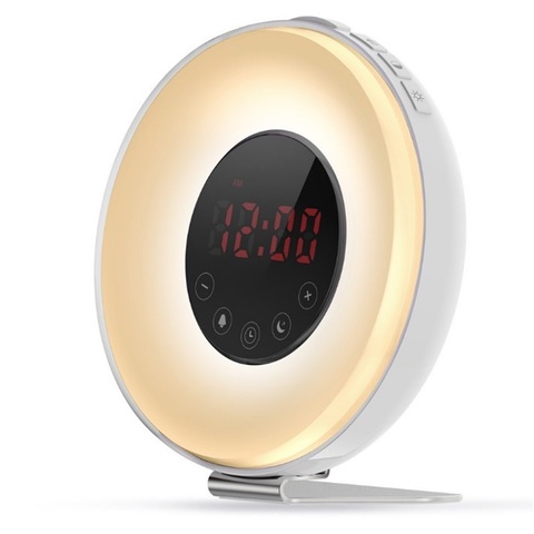 Despertador Luz de alarma reloj Sunrise Sunset simulación cambio de Color LED relojes digitales con Snooze Radio FM luces nocturnas lámpara ► Foto 1/6