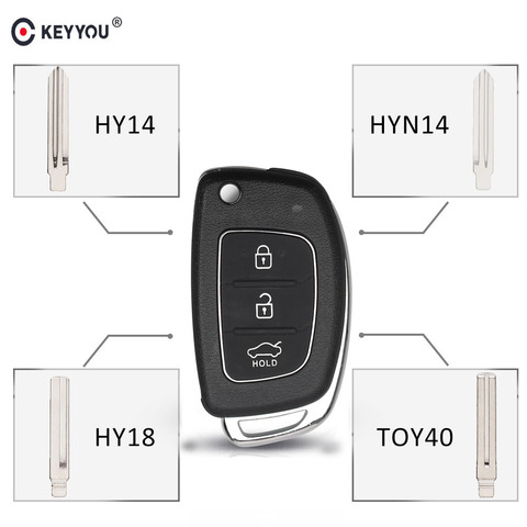 KEYYOU Flip carcasa de llave a distancia de coche para Hyundai Solaris ix35 ix45 ELANTRA Santa Fe HB20 Verna HY15/HY20/TOY40 Hoja 3 botones ► Foto 1/6