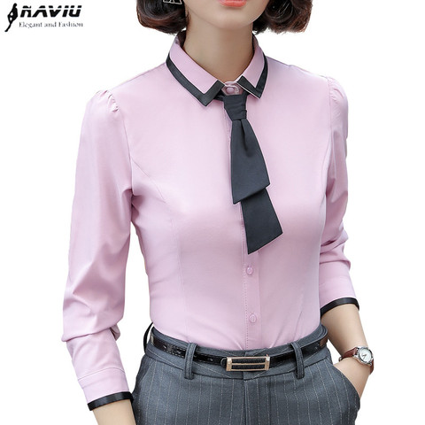 Camiseta de moda para mujer, blusa Formal almazuela elegante Tie de manga larga, blusa ajustada para oficina, Tops Ropa de Trabajo de talla grande ► Foto 1/6