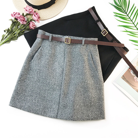 2022 primavera nueva llegada Vintage temperamento alta cintura A-line faldas de oficina mujeres con cinturón de lana Mini falda envío gratis ► Foto 1/6