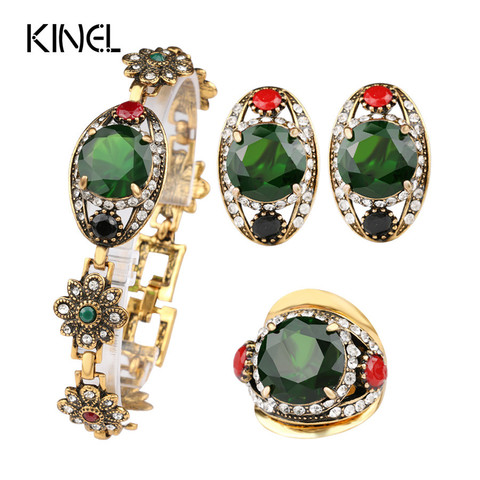 Conjunto de joyería verde para dama de honor, Set de 2 piezas de pendientes y pulsera, Color dorado, de alta calidad, 2015 ► Foto 1/6