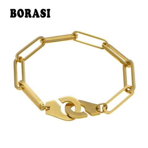 Pulsera de esposas de acero inoxidable para hombre y mujer, brazalete de 18-21cm, cadena de Color dorado, joyería ► Foto 1/5