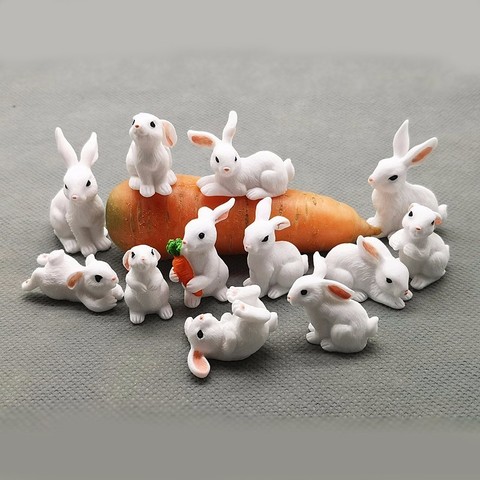 Conejo de Pascua en miniatura para decoración de jardín, estatuilla artesanal de resina, Mini Conejo, 1 Uds., 12 estilos ► Foto 1/6