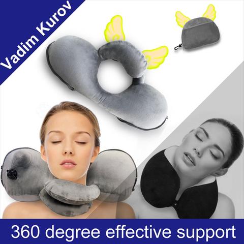 Almohada de viaje almohadas inflables Cojín de aire suave viaje productos innovadores portátiles soporte para la espalda almohada plegable cuello soplado ► Foto 1/1