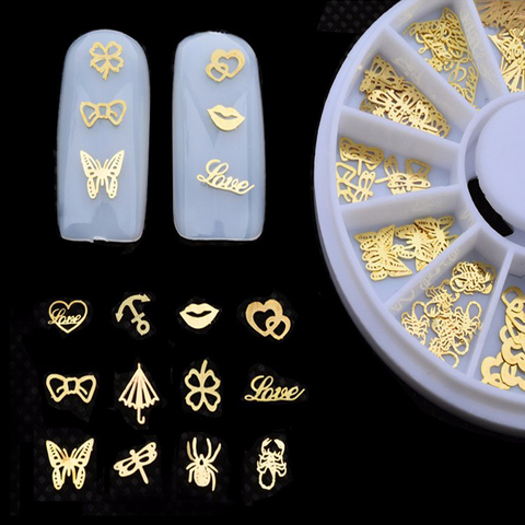 1 Uds. De pegatinas 3d Metal dorado para decoración de uñas, rueda, diseño de labios rebanada pequeña, accesorios para uñas DIY ► Foto 1/2