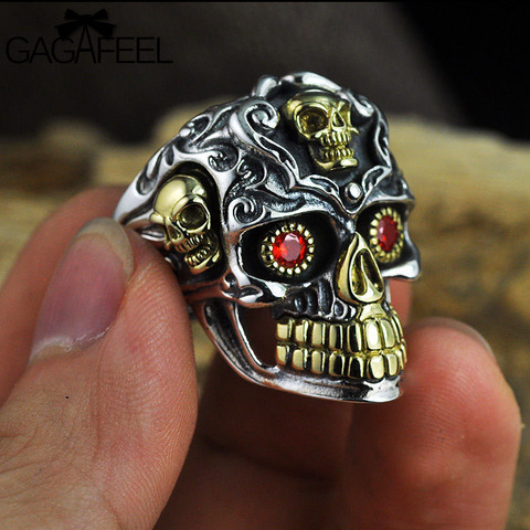 GAGAFEEL-Anillo de plata de primera ley con forma de calavera para hombre y mujer, sortija abierta, Plata de Ley 925 100% auténtica, Estilo Vintage, tailandés ► Foto 1/1