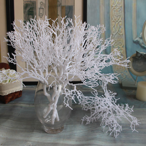 36 cm de alto Coral blanco rama plantas artificiales para la decoración del hogar de la boda flores artificiales de plástico al por mayor ► Foto 1/6