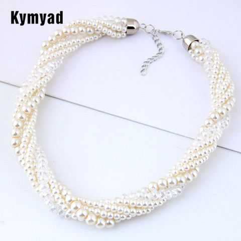 Kymyad-gargantilla con perlas de imitación de mujer, collar de cuentas multicapa, collar de joyería para mujer dorado grueso, joyería ► Foto 1/4