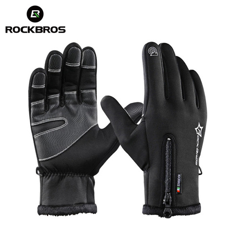 ROCKBROS-Guantes Térmicos de lana para ciclismo, manoplas de dedo completo para pantalla táctil de teléfono, resistentes al viento, para mantener el calor en bicicleta de montaña ► Foto 1/6