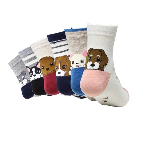 ¡Gran oferta! Calcetines de algodón con dibujos de perro para mujer, calcetín con raya colorida, para Otoño e Invierno ► Foto 1/6