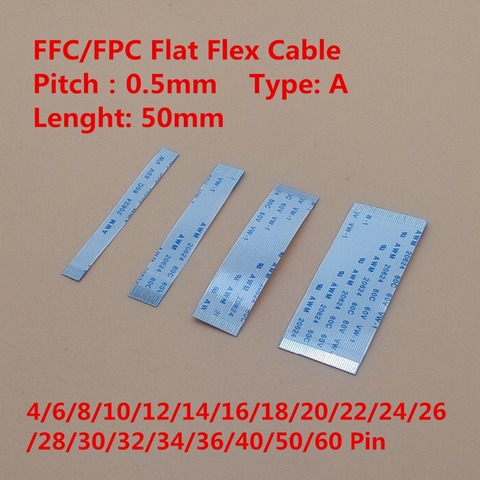 10 Uds Cable plano flexible FFC/FPC 5cm 4/6/8/10/12/14/16/18/20/22/24/26/28-60Pin mismo paso lateral de 0,5mm AWM VW-1 20624 20798 80C 60V ► Foto 1/2