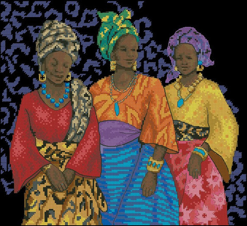 Kit de punto de cruz con cuentas para mujer, colección de oro, tres Yoruban, mujer africana, belleza, chicas, dim 03509 3509 ► Foto 1/1