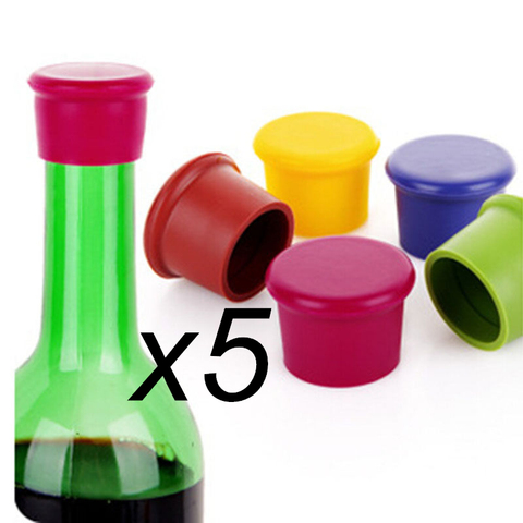5 piezas de silicona tapones de vino fugas botella de vino de selladores de vino rojo y tapa de botella de cerveza ► Foto 1/3