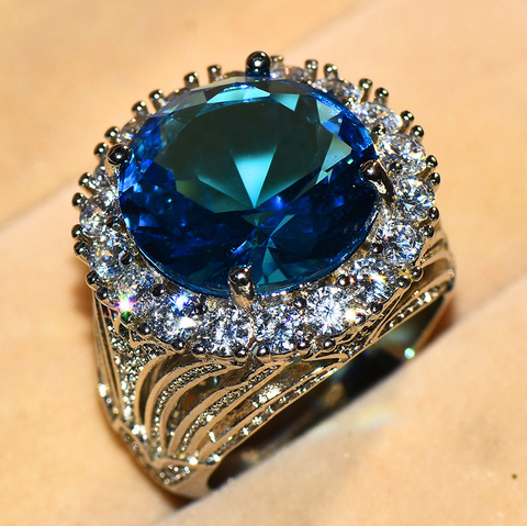 Anillo de piedra azul grande de lujo para mujer 925 anillos de boda de plata Vintage para mujer 2022 anillo de compromiso de moda de Año Nuevo regalos ► Foto 1/6