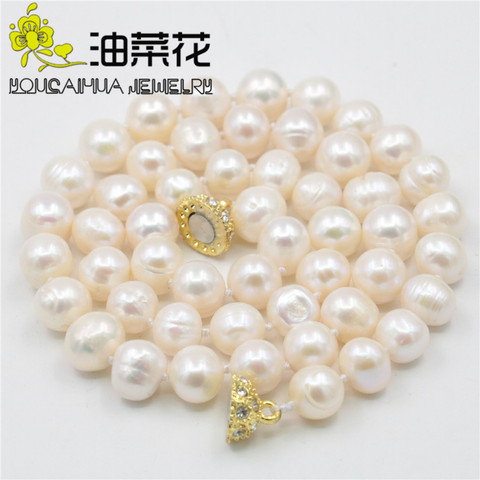 Akoya-collar de perlas cultivadas a mano, joyería de 8-9MM, Natural, hecho a mano, 18 