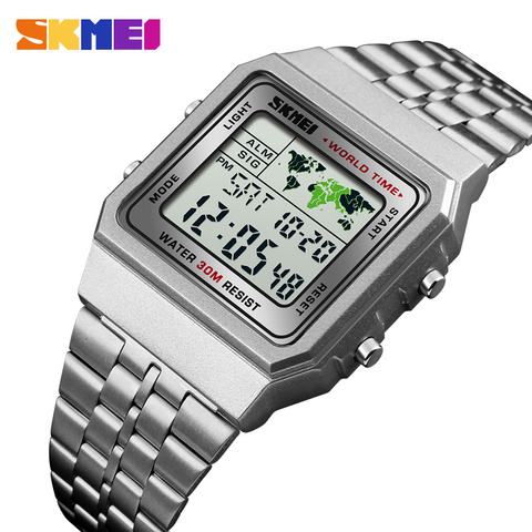 Reloj Digital LED para hombre Relojes deportivos reloj Masculino Relojes de pulsera de acero inoxidable militar resistente al agua SKMEI ► Foto 1/6