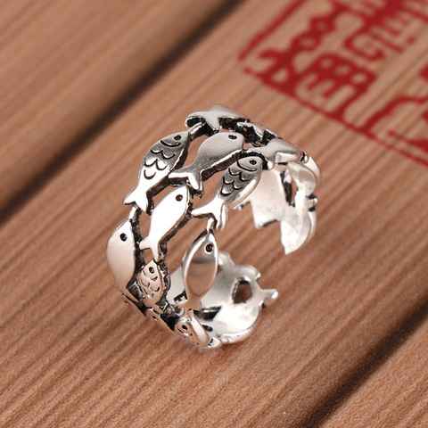 Vintage Big 925 Sterling multicapa de plata anillos con forma de pescado para mujeres declaración joyería anillo de boda anillos anelli joyas de plata 925 ► Foto 1/4