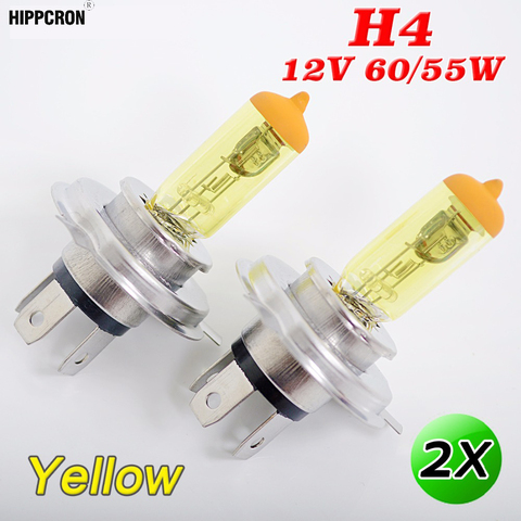 Hippcron H4 bombilla halógena, 12V 60/55W de vidrio amarillo 3000K de Acero Inoxidable Base de luz antiniebla de coche 2 uds ► Foto 1/5