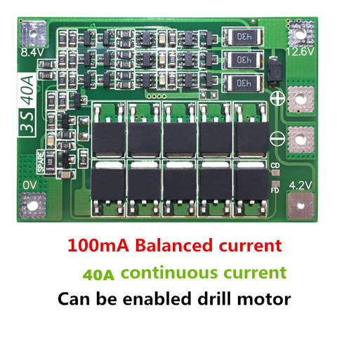 3 S 40A Cargador de Batería Li-ion de Litio BMS Protección PCB Junta Para Motor De Taladro 11.1 V 12.6 V Lipo Celular módulo con Equilibrio ► Foto 1/5