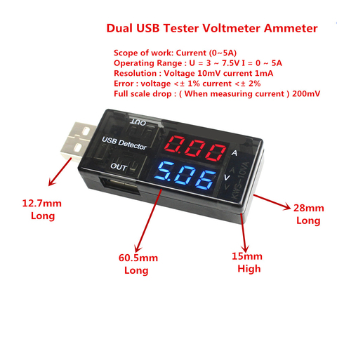 Rojo + azul Dual USB voltaje de carga Detector probador batería voltímetro amperímetro cargador Doctor ► Foto 1/3