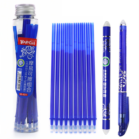 Juego de bolígrafo borrable azul, bolígrafo de gel, 10 repuestos, 1 palito borrador, juego de papelería para estudiantes ► Foto 1/6