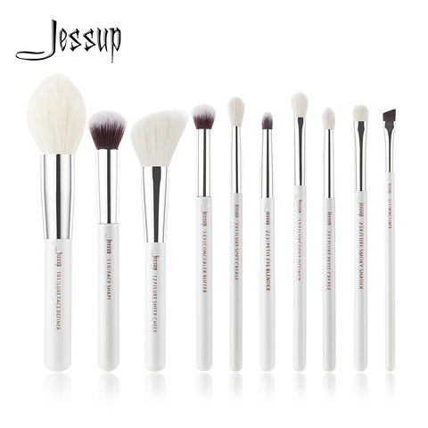 Jessup-Juego de brochas de maquillaje profesional, kit de herramientas de belleza, aplicador de polvos de base, delineador sombreador, color blanco perla/plata ► Foto 1/2