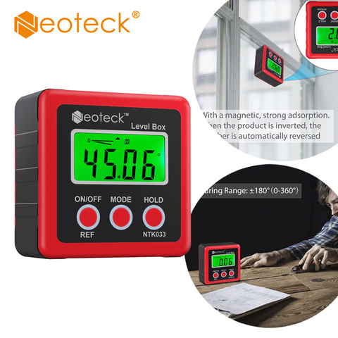 Neoteck aluminio AlloyMini Digital Protractor inclinómetro caja de nivel electrónico Base magnética herramientas de medición buscador de ángulo ► Foto 1/6