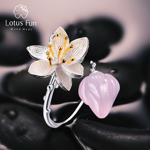 Lotus Fun-Anillo de plata de primera ley y cuarzo rosa para mujer, sortija, plata esterlina 925, flor, hecho a mano ► Foto 1/6