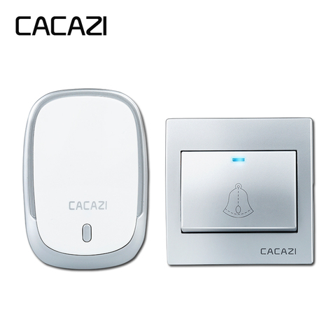 CACAZI-timbre inalámbrico a prueba de agua, botón de batería de 300M, receptor de luz LED remota, campana inalámbrica para el hogar, 36 carillones, 4 de volumen ► Foto 1/6