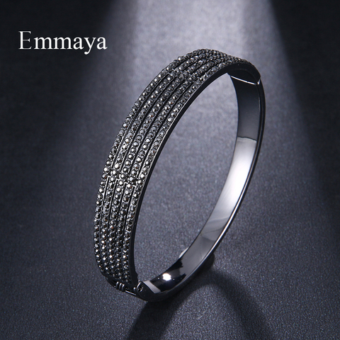 Emmaya-pulsera negra con piedra de circonia cúbica para mujer, brazalete de oro rosa, joyería para fiesta de boda ► Foto 1/6