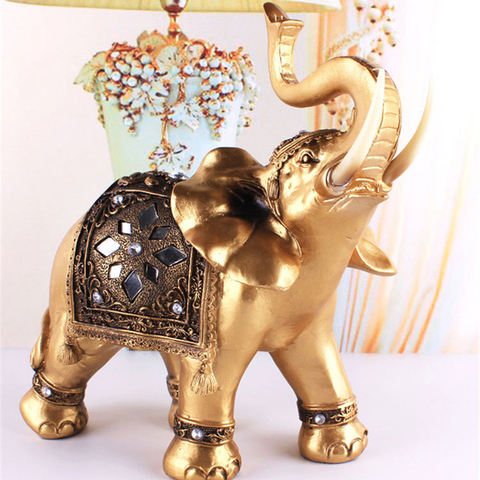 Estatua de elefante de resina dorada para decoración del hogar, Feng Shui de la suerte, elegante, para el maletero ► Foto 1/5