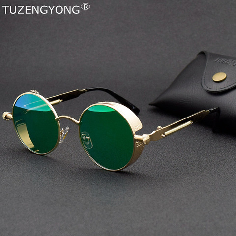 Gafas de sol redondas de Metal Steampunk para hombre y mujer, lentes polarizadas de moda, diseñador de marca, revestimiento clásico, gafas espejo ► Foto 1/6